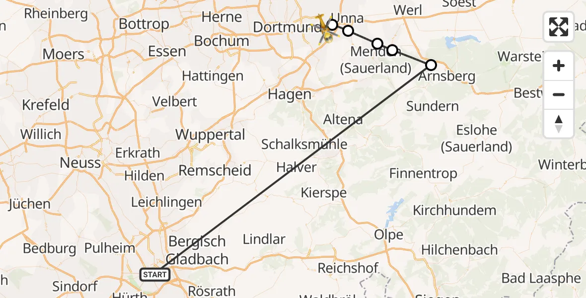 Flugroute Rettungshubschrauber Köln - Dortmund Flughafen, 15 Oktober 2026, 16:44