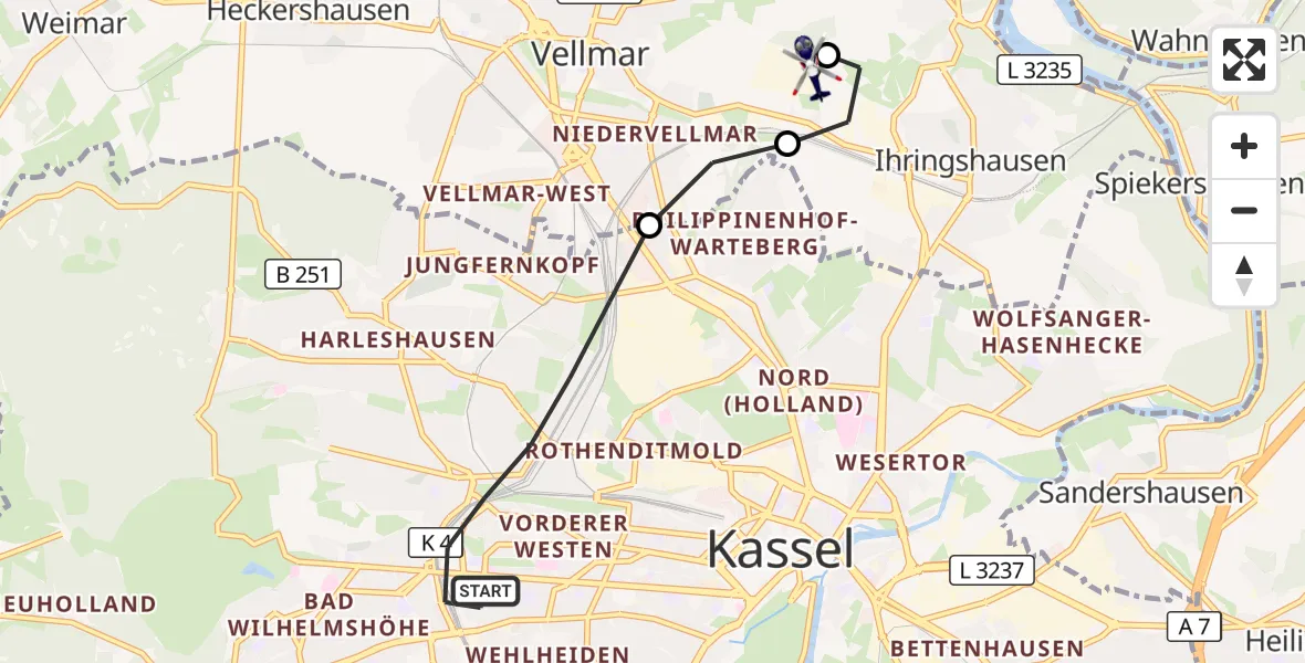 Flugroute Polizeihubschrauber Kassel - Fuldatal Bundespolizei Hubschrauberlandeplatz, 15 Oktober 2026, 16:44