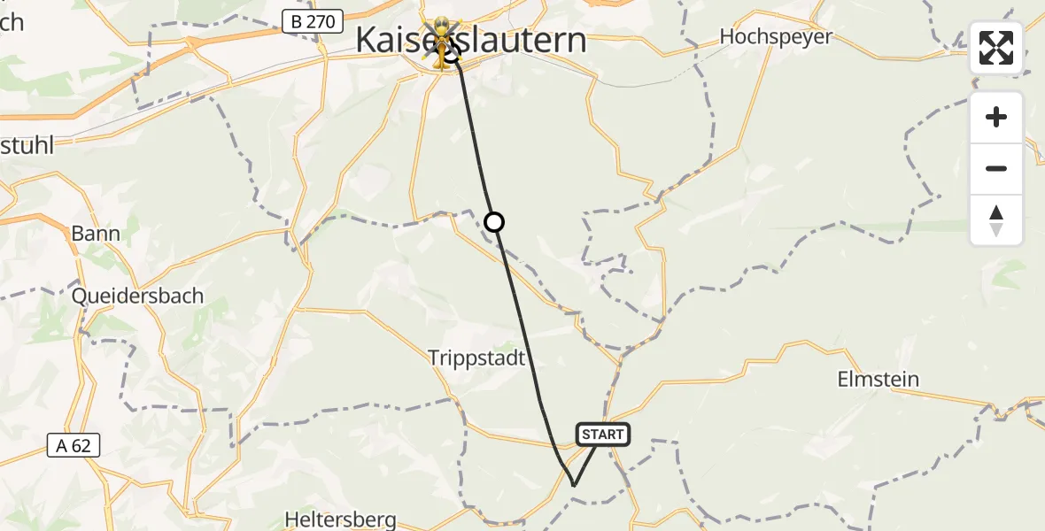 Flugroute Rettungshubschrauber Trippstadt - Westpfalz Hospital Kaiserslautern, 15 Oktober 2026, 16:44