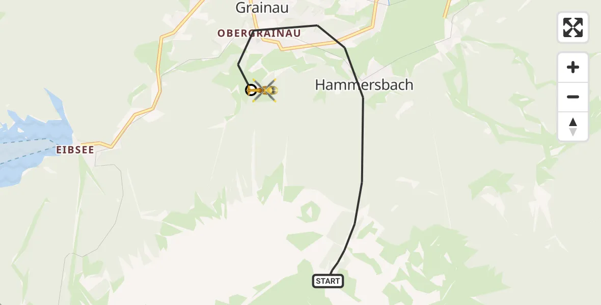 Flugroute Rettungshubschrauber Grainau - Brandweg Hubschrauberlandeplatz, 15 Oktober 2026, 16:50
