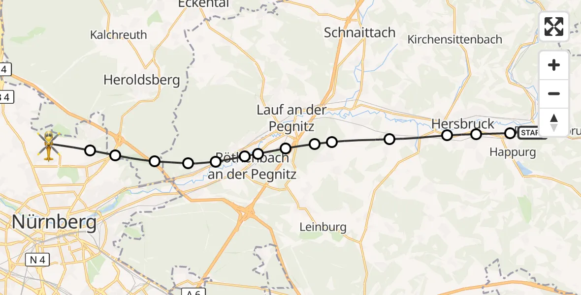 Flugroute Ambulanzhubschrauber Pommelsbrunn - Flughafen Nuremberg, 15 Oktober 2026, 16:52