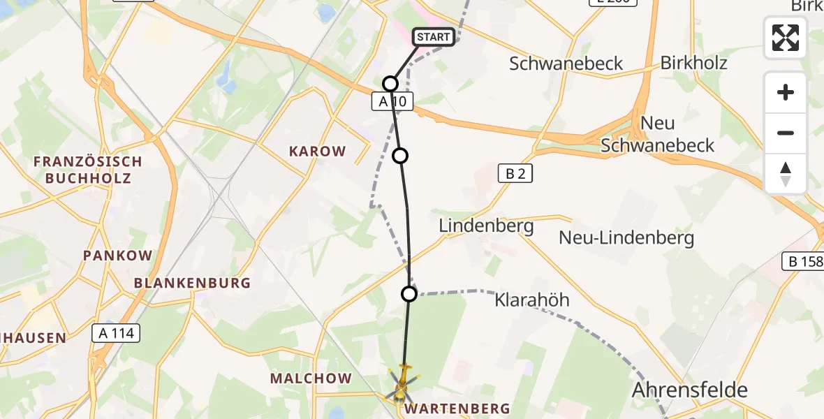 Flugroute Rettungshubschrauber Helios Clinic Berlin-Buch - Berlin, 15 Oktober 2026, 16:58