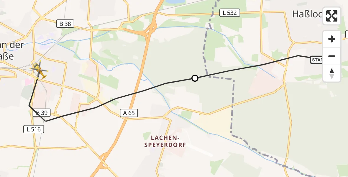 Flugroute Rettungshubschrauber Haßloch - Neustadt an der Weinstraße, 15 Oktober 2026, 17:03