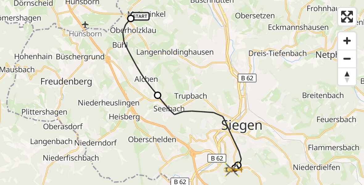 Flugroute Rettungshubschrauber Siegen - Evangelisches Jung-Stilling Hospital, 15 Oktober 2026, 17:10