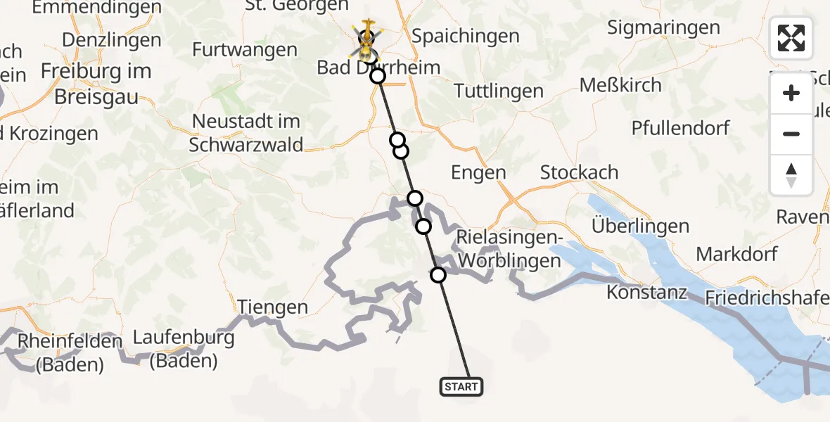 Flugroute Ambulanzhubschrauber Winterthur Cantonal Hospital Heliport - DRF Air Rescue Station Villingen-Schwenningen Hubschrauberlandeplatz (Christoph 11), 15 Oktober 2026, 17:21