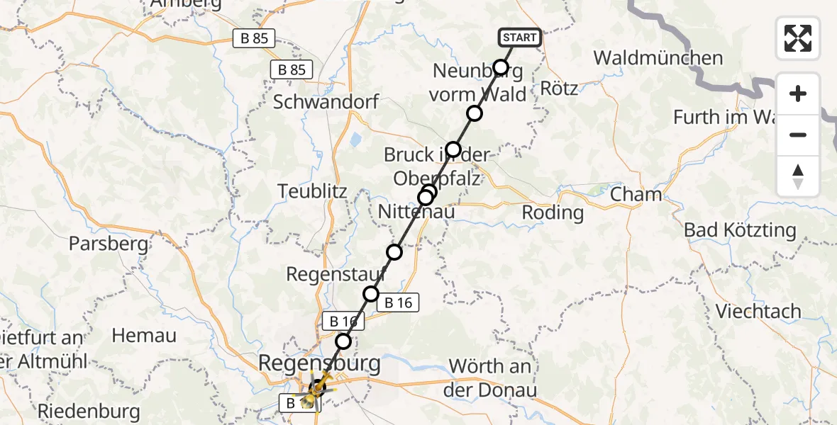 Flugroute Rettungshubschrauber Thanstein - DRF Air Rescue Station Regensburg / Regensburg University Hospital, 15 Oktober 2026, 17:25