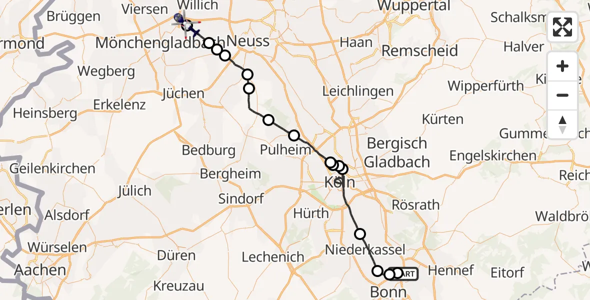 Flugroute Polizeihubschrauber Sankt Augustin - Mönchengladbach Flughafen, 15 Oktober 2026, 17:34