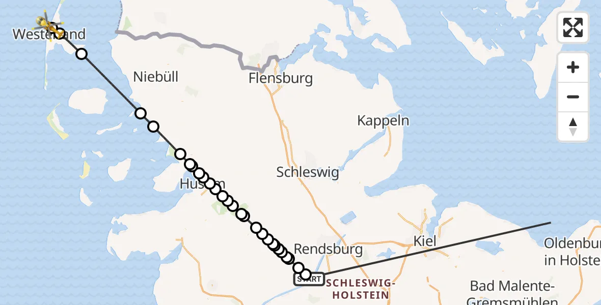 Flugroute Ambulanzhubschrauber Hörsten - Sylt, 15 Oktober 2026, 17:55