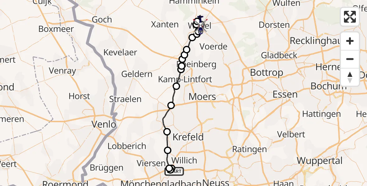 Flugroute Polizeihubschrauber Mönchengladbach Flughafen - Wesel, 15 Oktober 2026, 18:03