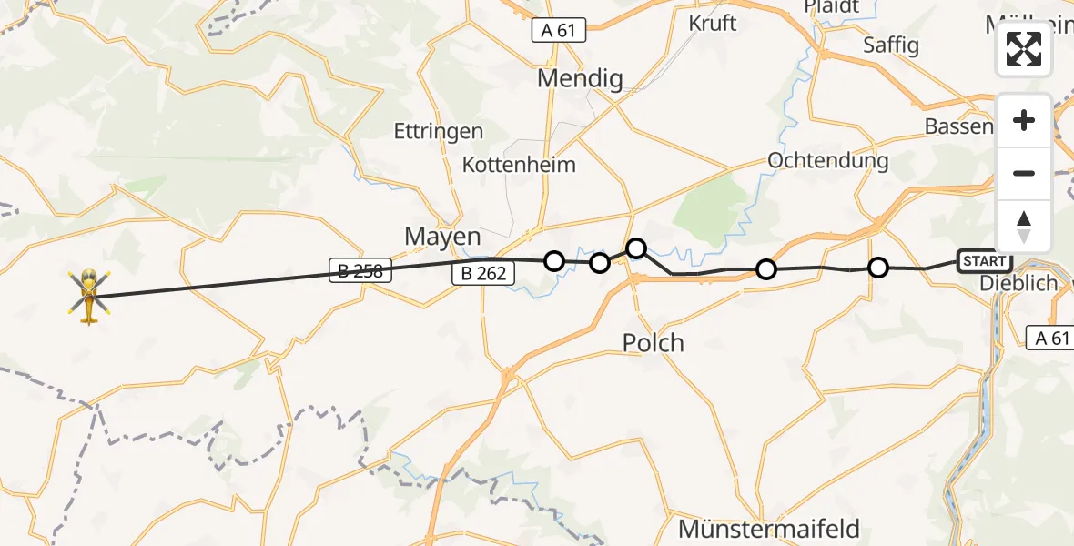 Flugroute Ambulanzhubschrauber Kobern-Gondorf - Nachtsheim, 15 Oktober 2026, 18:22