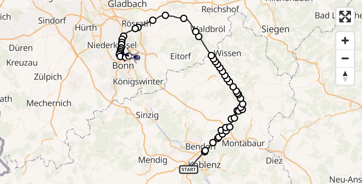 Flugroute Polizeihubschrauber Koblenz - Sankt Augustin, 15 Oktober 2026, 18:51