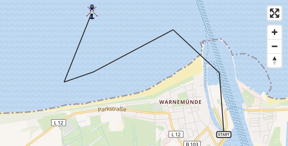 Flugroute Polizeihubschrauber Rostock - Rostock, 15 Oktober 2026, 19:10