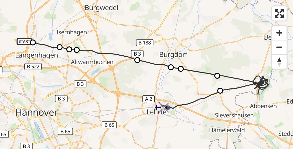 Flugroute Polizeihubschrauber Flughafen Hannover - Lehrte, 15 Oktober 2026, 19:41