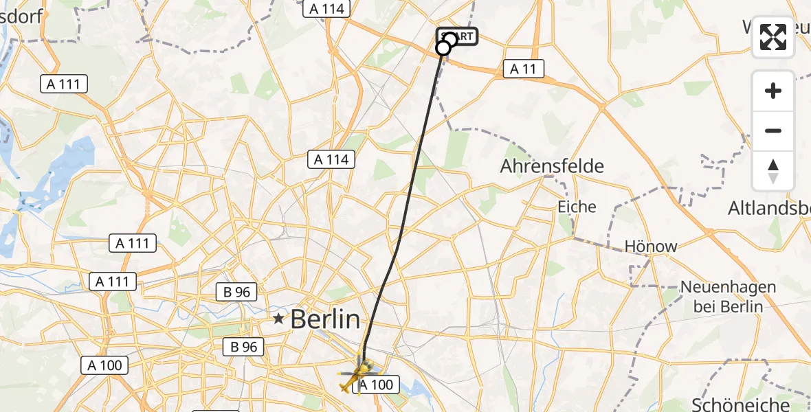 Flugroute Rettungshubschrauber Helios Clinic Berlin-Buch - Berlin, 15 Oktober 2026, 19:55