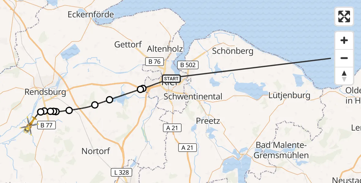 Flugroute Ambulanzhubschrauber Kiel - Hörsten, 15 Oktober 2026, 20:14