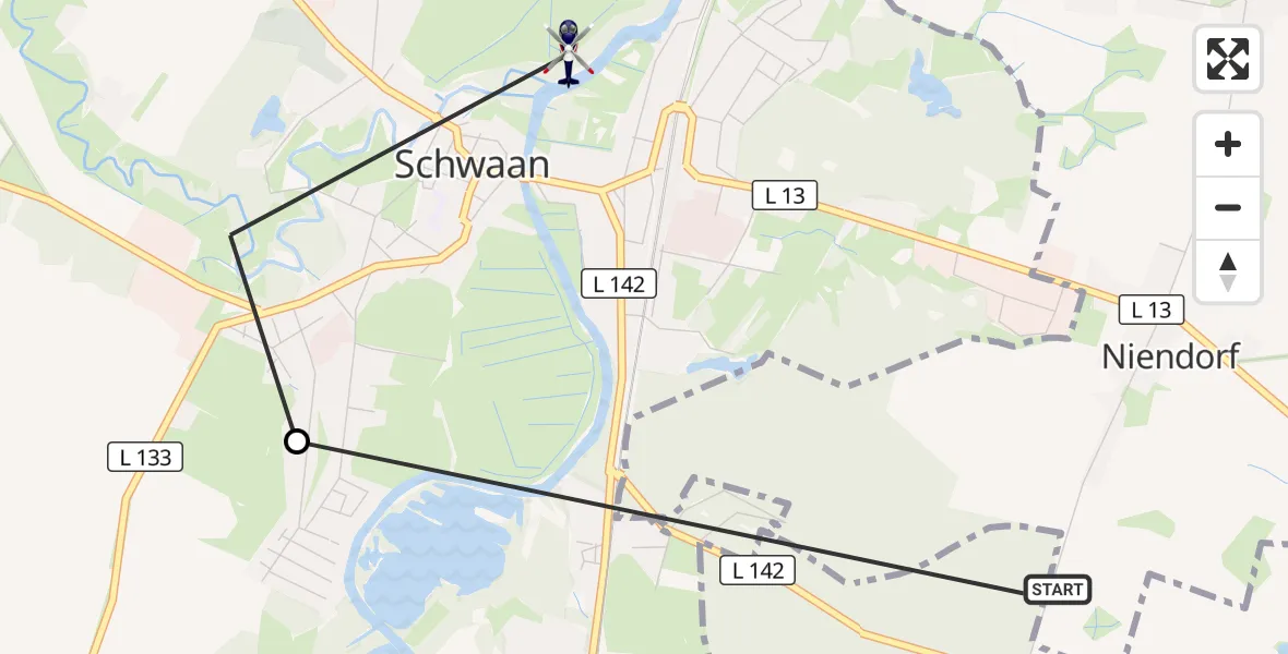 Flugroute Polizeihubschrauber Rukieten - Schwaan, 15 Oktober 2026, 20:16