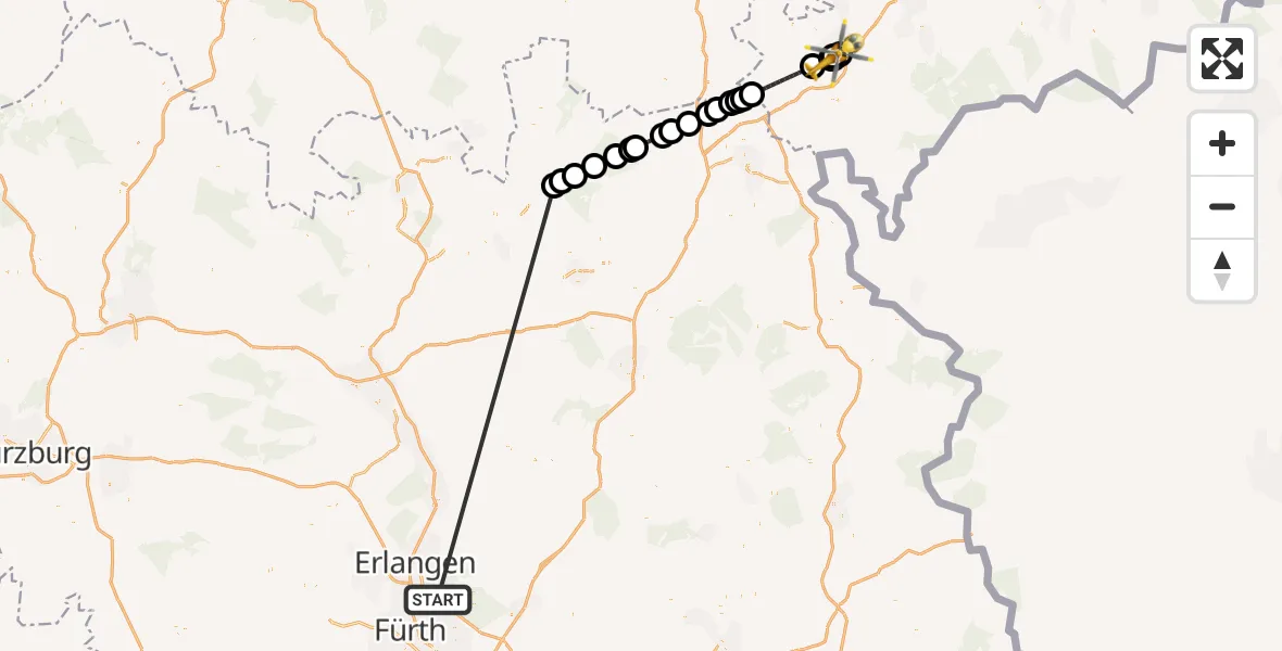 Flugroute Rettungshubschrauber Neunhofer Forst - Helios Clinic Plauen, 15 Oktober 2026, 20:58
