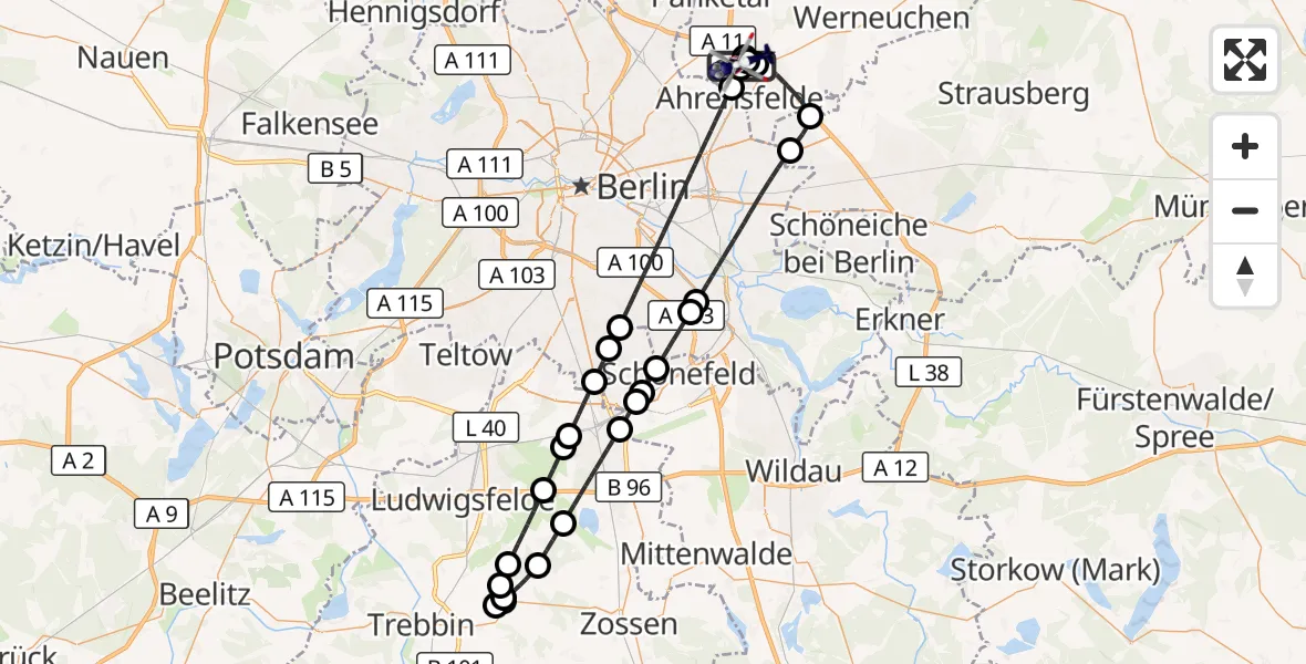 Flugroute Polizeihubschrauber Ahrensfelde Hubschrauberlandeplatz - Ahrensfelde Hubschrauberlandeplatz, 15 Oktober 2026, 21:07