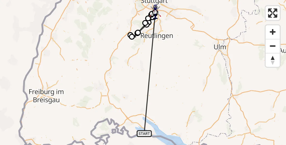 Flugroute Polizeihubschrauber Reichenau - Flughafen Stuttgart, 15 Oktober 2026, 21:25