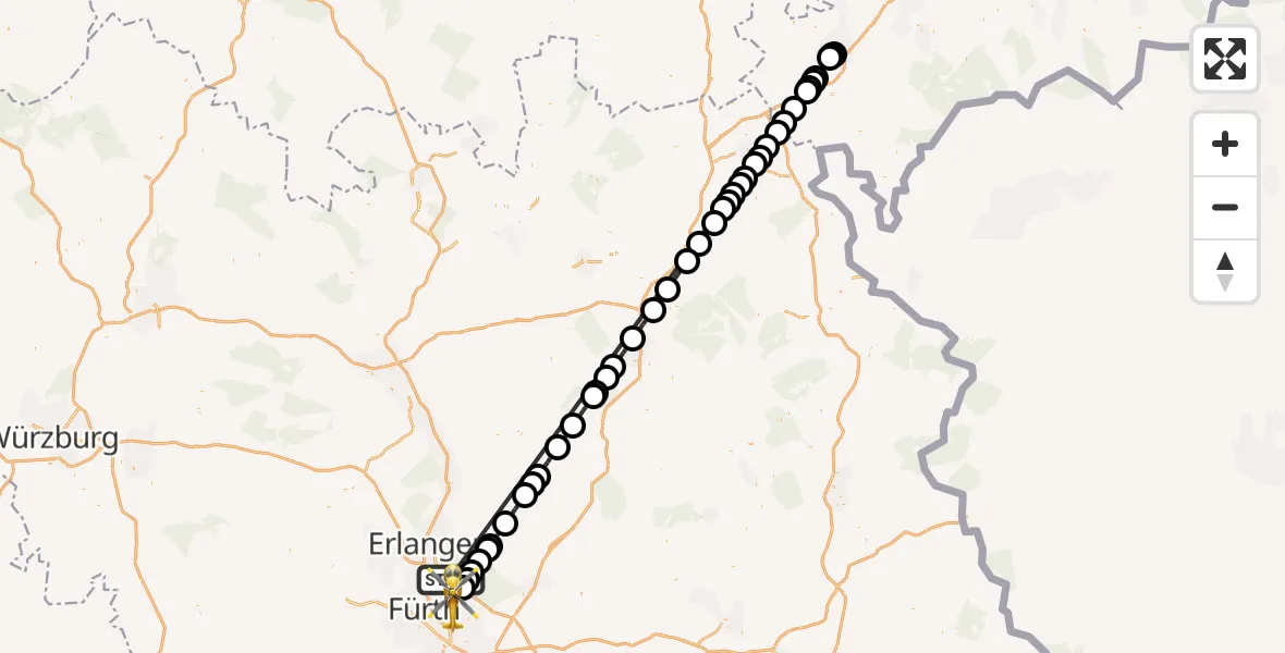 Flugroute Rettungshubschrauber Neunhofer Forst - Flughafen Nuremberg, 15 Oktober 2026, 22:19