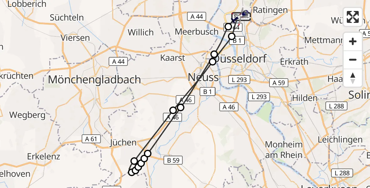 Flugroute Polizeihubschrauber Düsseldorf Flughafen - Düsseldorf Flughafen, 15 Oktober 2026, 23:02