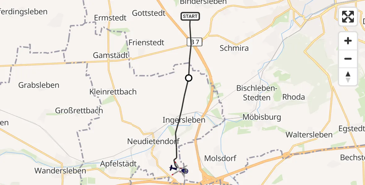Flugroute Polizeihubschrauber Erfurt - Nesse-Apfelstädt, 16 Oktober 2026, 02:03