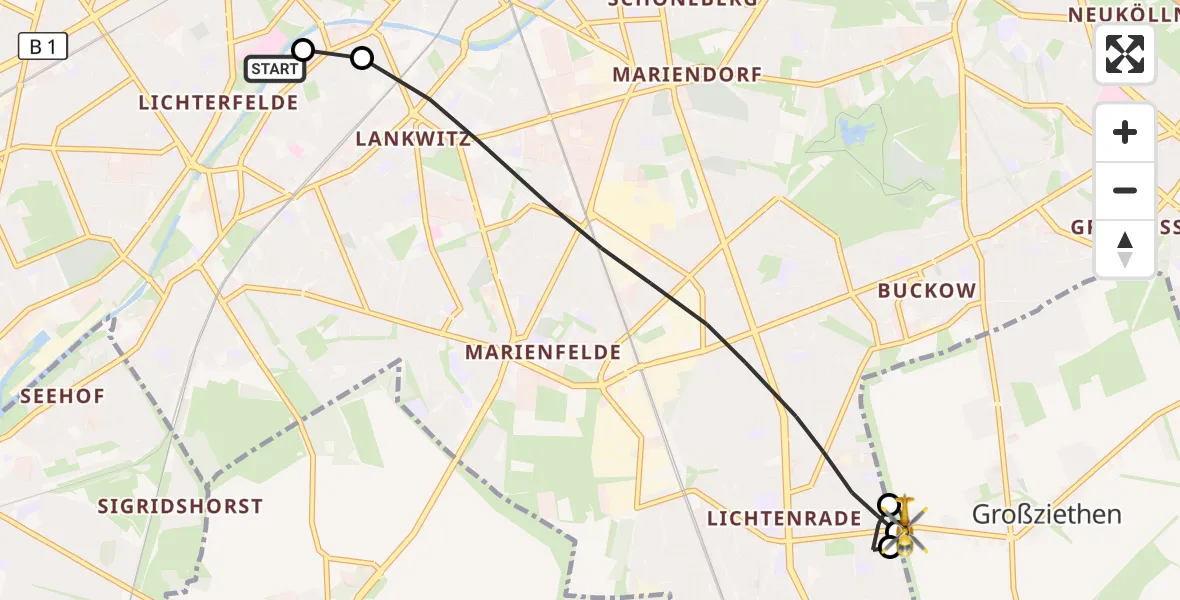 Flugroute Rettungshubschrauber Charité Clinic Benjamin Franklin Campus - Schönefeld, 16 Oktober 2026, 05:32