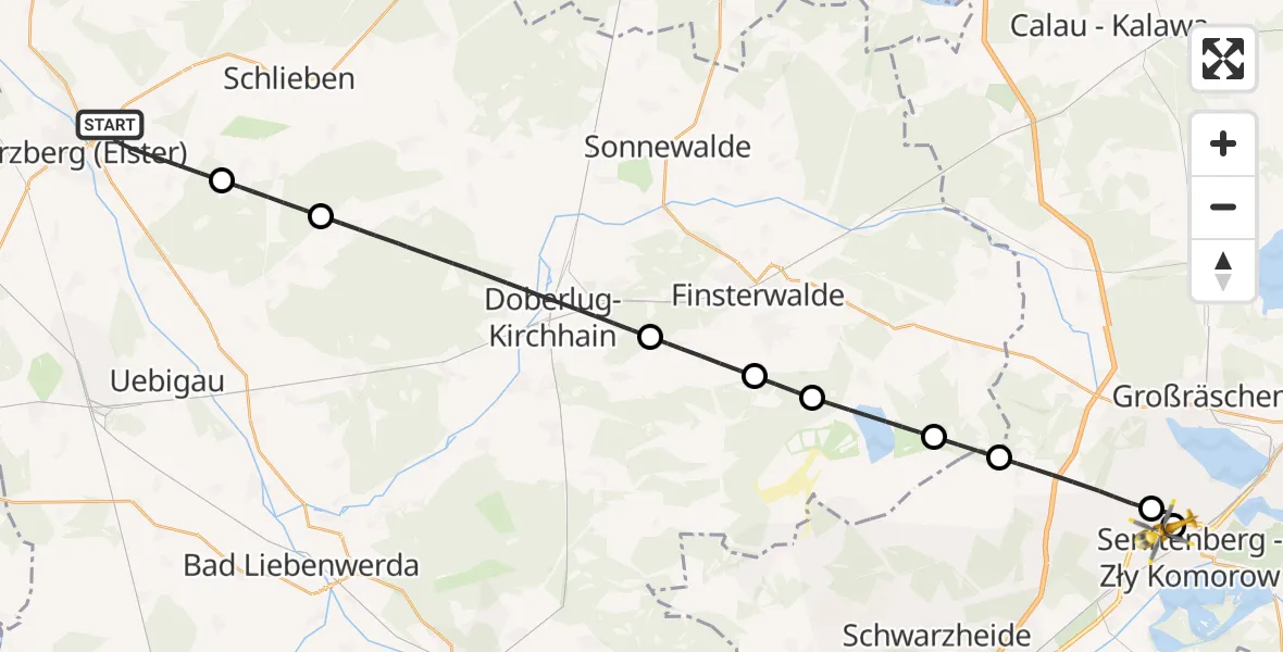 Flugroute Ambulanzhubschrauber Herzberg (Elster) - ADAC Luftrettungsstation Senftenberg Hubschrauberlandeplatz, 16 Oktober 2026, 05:44