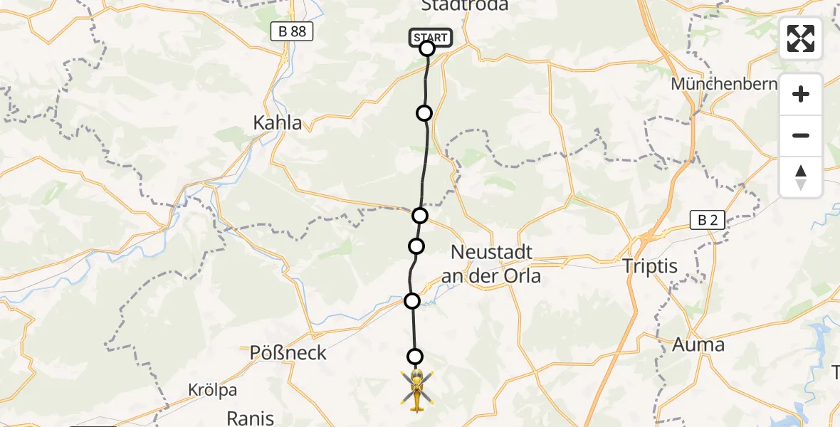 Flugroute Rettungshubschrauber Stadtroda - Oberoppurg, 16 Oktober 2026, 05:52