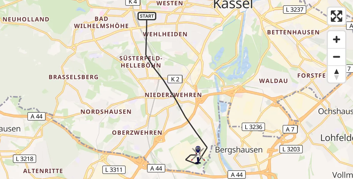 Flugroute Polizeihubschrauber Kassel - Kassel, 16 Oktober 2026, 06:06