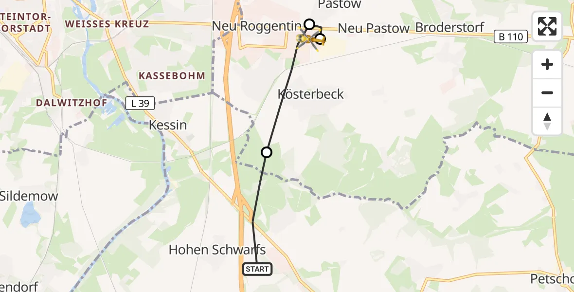 Flugroute Ambulanzhubschrauber Dummerstorf - Roggentin, 16 Oktober 2026, 06:12