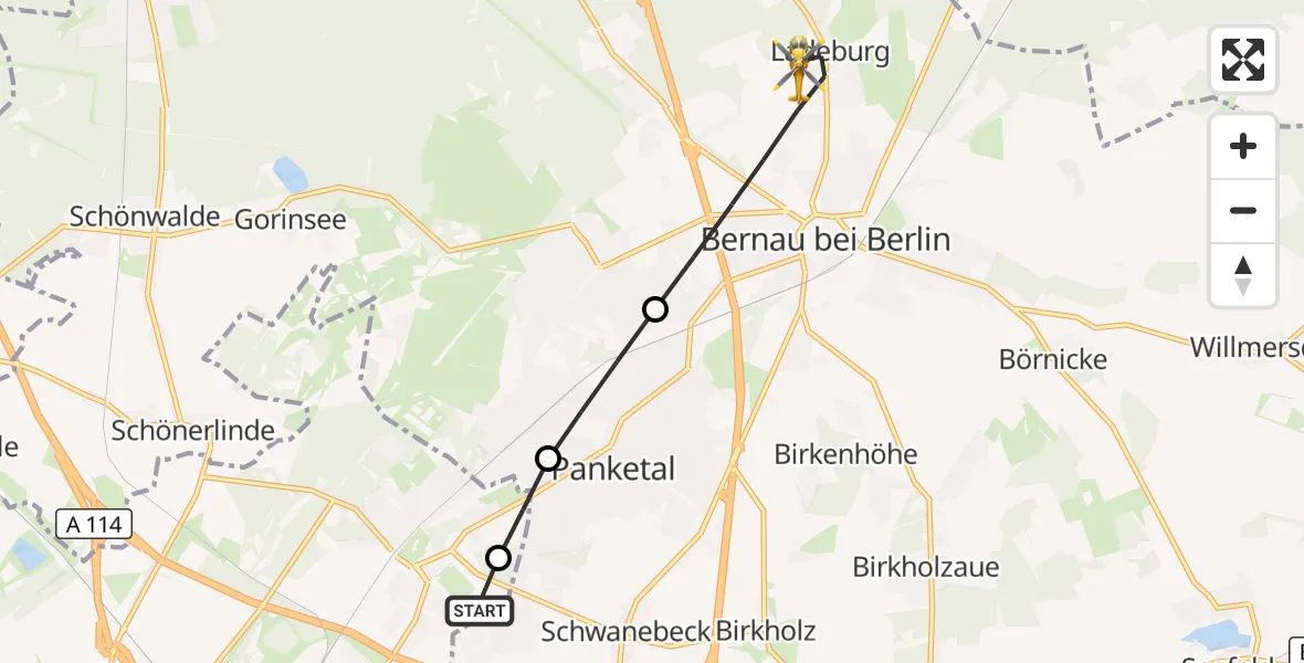 Flugroute Rettungshubschrauber Helios Clinic Berlin-Buch - Bernau bei Berlin, 16 Oktober 2026, 06:28