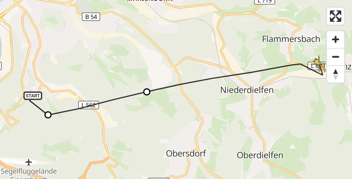 Flugroute Rettungshubschrauber Evangelisches Jung-Stilling Hospital - Wilnsdorf, 16 Oktober 2026, 06:30