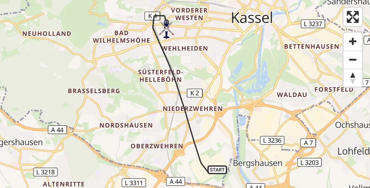 Flugroute Polizeihubschrauber Kassel - Kassel, 16 Oktober 2026, 06:34