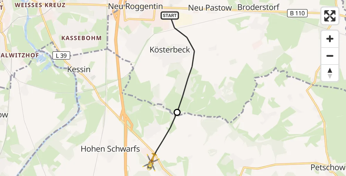 Flugroute Ambulanzhubschrauber Roggentin - Dummerstorf, 16 Oktober 2026, 06:38