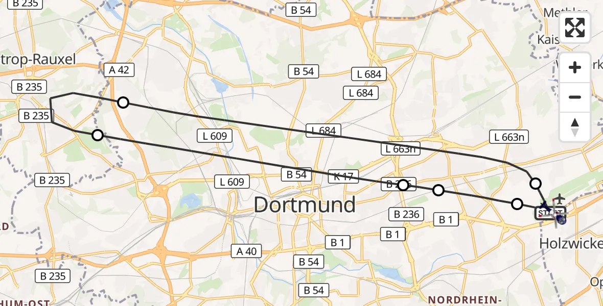 Flugroute Polizeihubschrauber Dortmund Flughafen - Dortmund Flughafen, 16 Oktober 2026, 06:41
