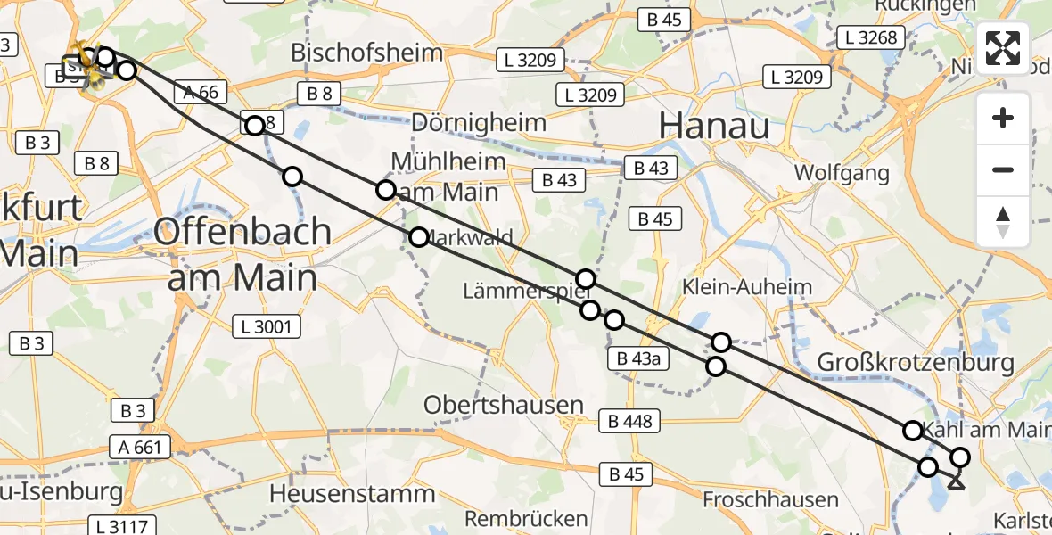 Flugroute Rettungshubschrauber Frankfurt am Main Accident Hospital Roof Helipad (CHX2) - Frankfurt am Main Accident Hospital Roof Helipad (CHX2), 16 Oktober 2026, 06:48