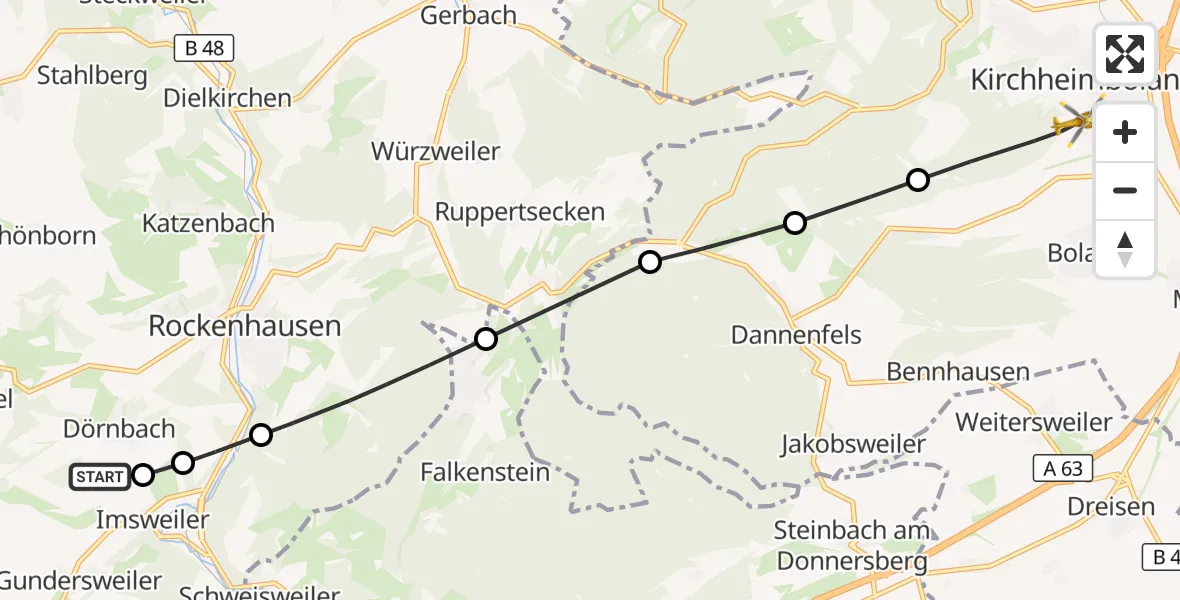 Flugroute Rettungshubschrauber Rockenhausen - Kirchheimbolanden, 16 Oktober 2026, 06:48