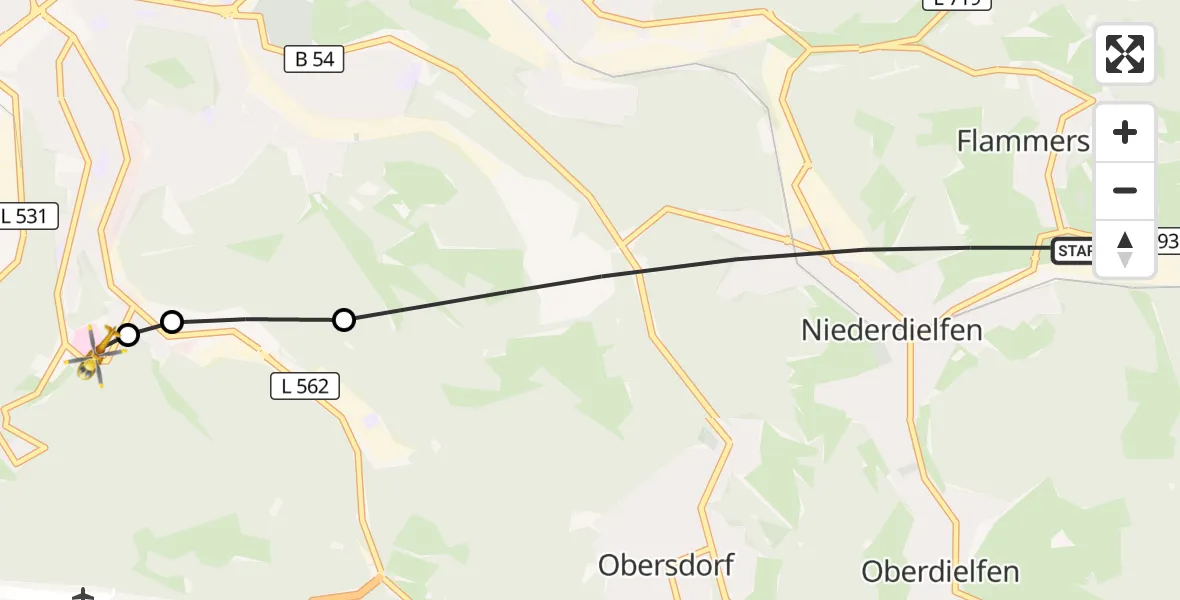 Flugroute Rettungshubschrauber Wilnsdorf - Evangelisches Jung-Stilling Hospital, 16 Oktober 2026, 06:59