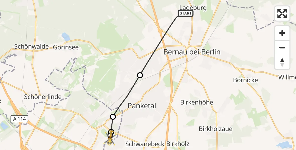 Flugroute Rettungshubschrauber Bernau bei Berlin - Helios Clinic Berlin-Buch, 16 Oktober 2026, 07:15