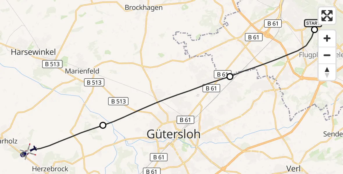Flugroute Polizeihubschrauber Luftrettungszentrum Bielefeld - Herzebrock-Clarholz, 16 Oktober 2026, 07:22