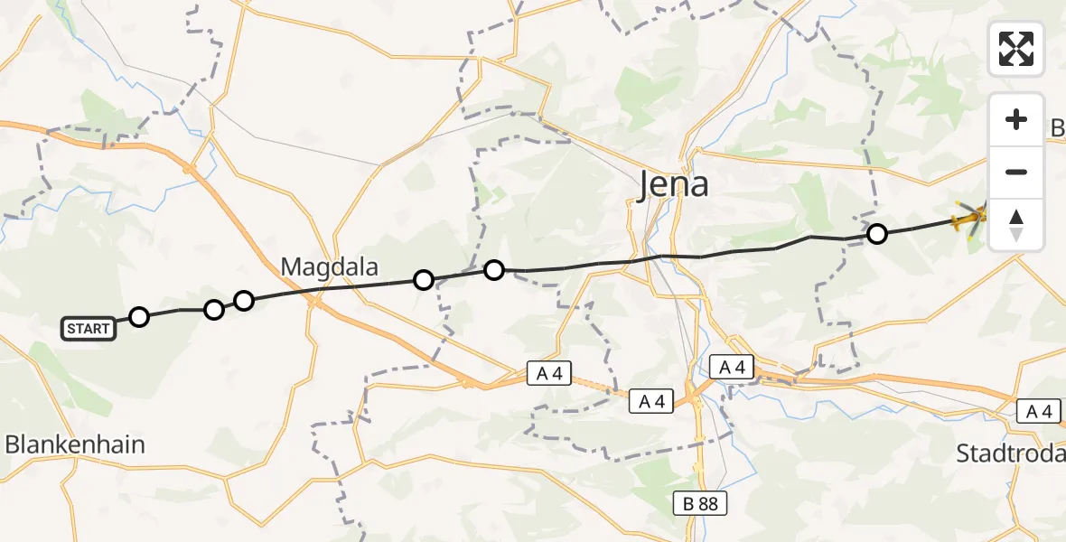Flugroute Rettungshubschrauber Blankenhain - Jena-Schöngleina Flugplatz, 16 Oktober 2026, 07:24