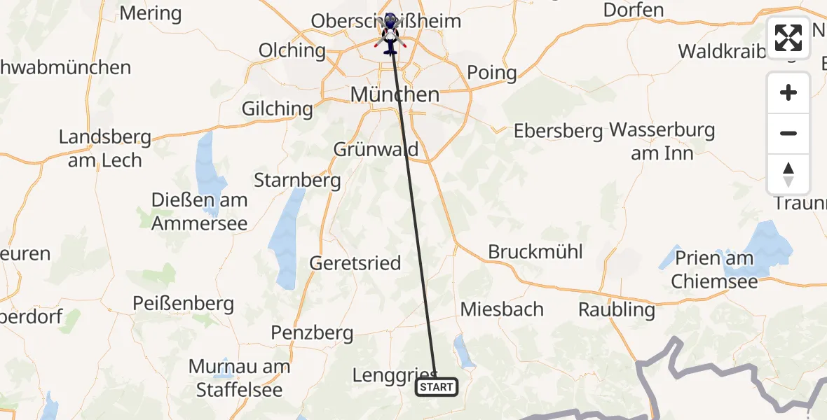 Flugroute Polizeihubschrauber Kreuth - Oberschleißheim, 16 Oktober 2026, 07:27
