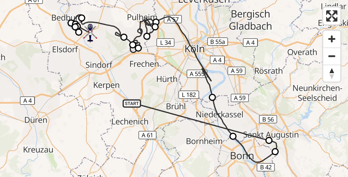 Flugroute Polizeihubschrauber Erftstadt - Bergheim, 16 Oktober 2026, 07:34