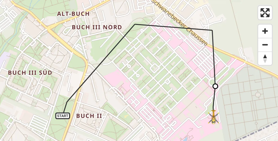 Flugroute Rettungshubschrauber Berlin - Helios Clinic Berlin-Buch, 16 Oktober 2026, 07:56