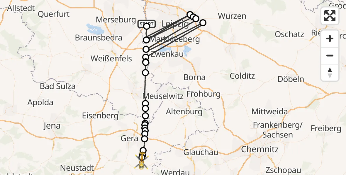 Flugroute Rettungshubschrauber Schkeuditz - Berga-Wünschendorf, 16 Oktober 2026, 08:03