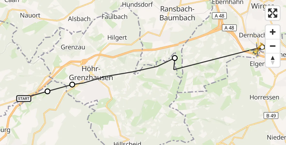 Flugroute Ambulanzhubschrauber Bendorf - Dernbach (Westerwald), 16 Oktober 2026, 08:05
