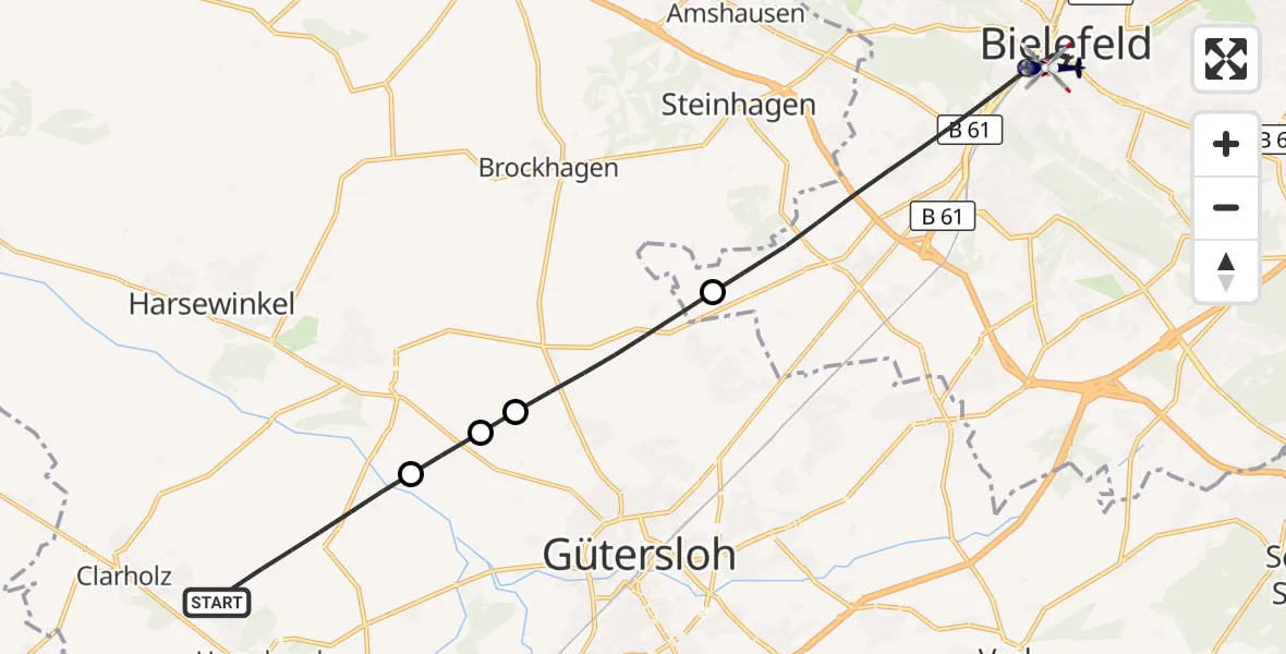Flugroute Polizeihubschrauber Herzebrock-Clarholz - Bielefeld, 16 Oktober 2026, 08:21