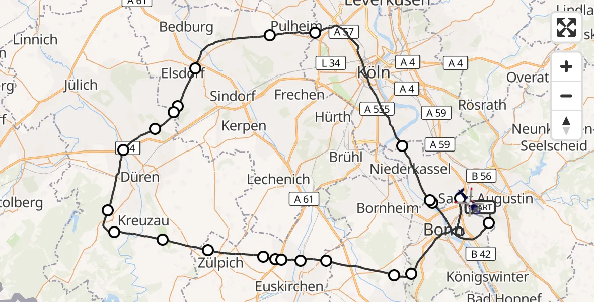 Flugroute Polizeihubschrauber Sankt Augustin - Sankt Augustin, 16 Oktober 2026, 08:24