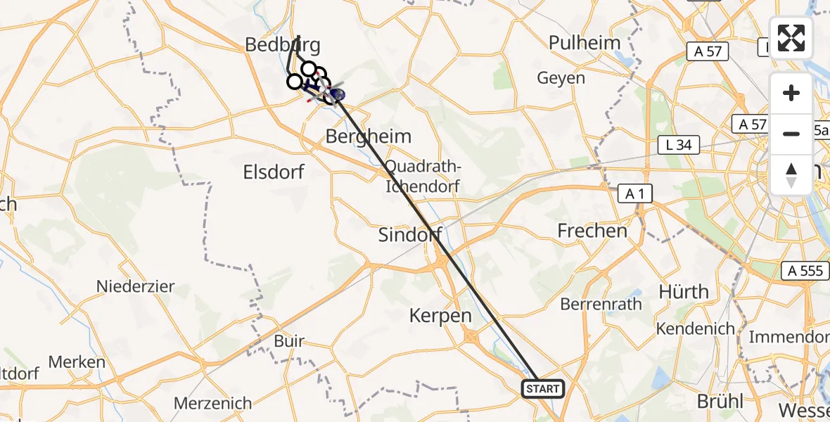 Flugroute Polizeihubschrauber Erftstadt - Bergheim Flugplatz, 16 Oktober 2026, 08:39